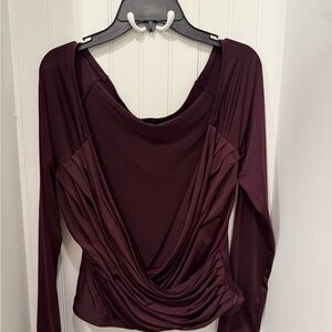 Express Draped Long-Sleeve Top in Deep Plum